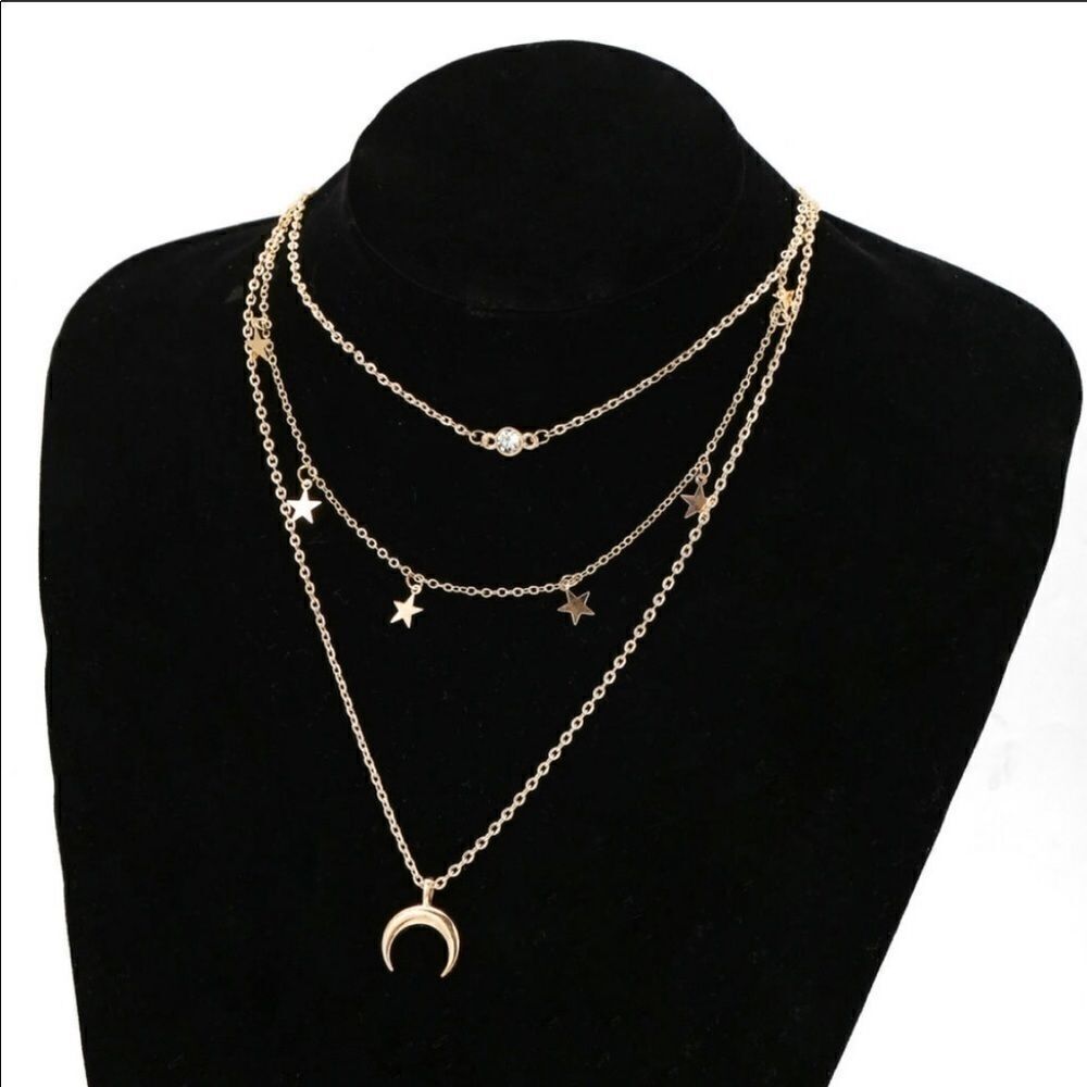 Necklace Multilayered Stars & Crystal & Horns BOHO